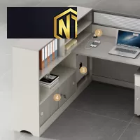 Mẫu bàn làm việc nhóm kết hợp với kệ sách-lỗ cắm điện tại Nội Thất Ngọc Thịnh